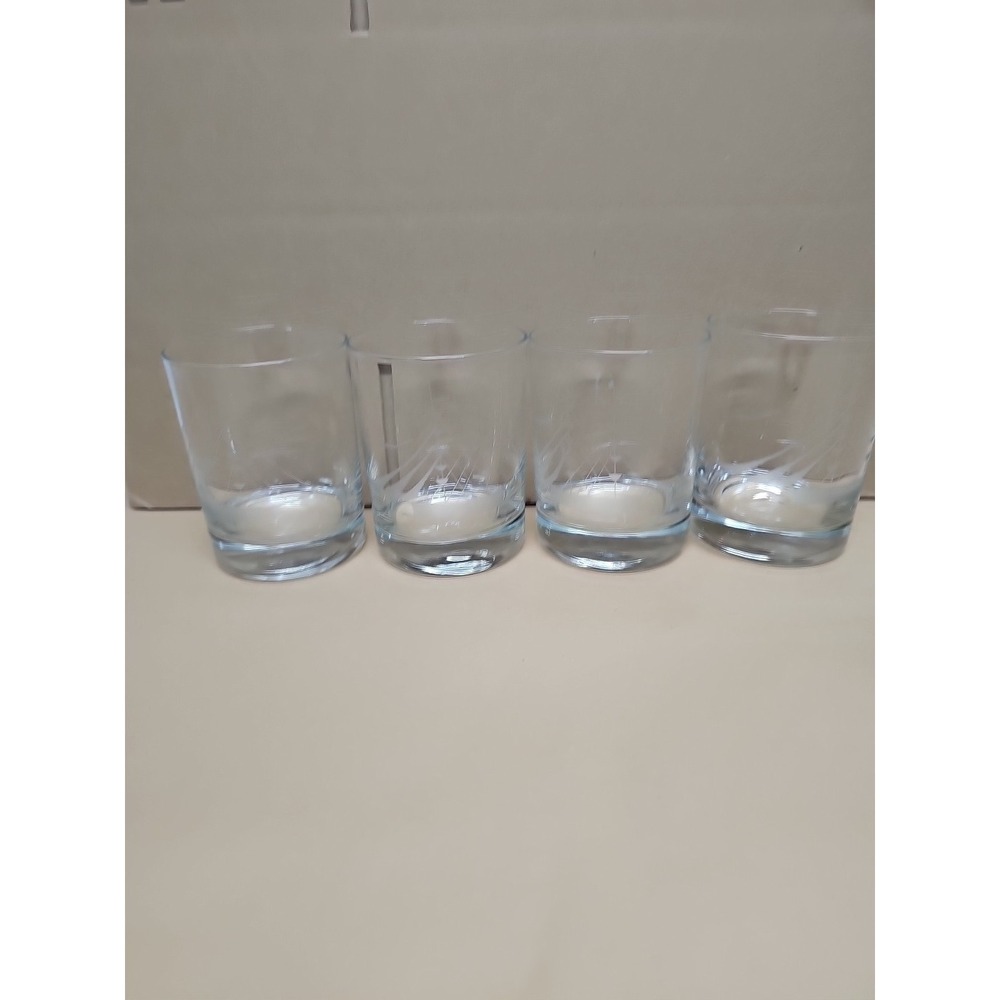 Javit Etched Crystal Clipper Ship Double Old Fashion‎ Set Sail With Set Of 4